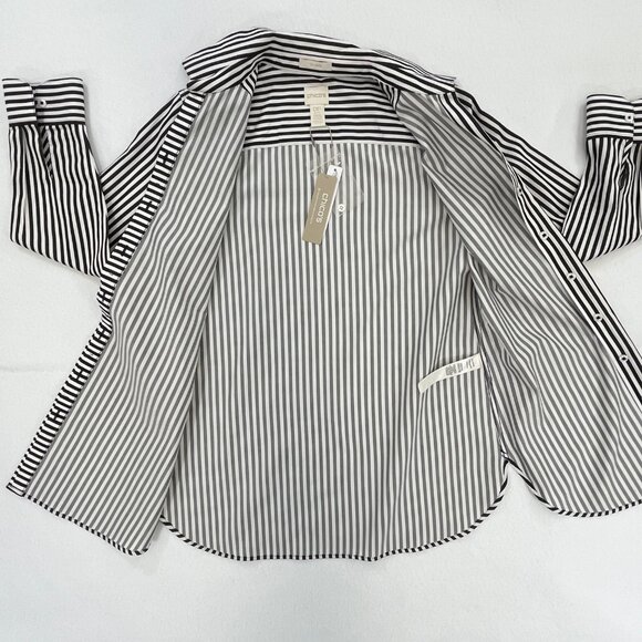 SOLD NWT CHICOS Size 0P Petite Small No-Iron Long Sleeve White Striped Shirt - Picture 5 of 16